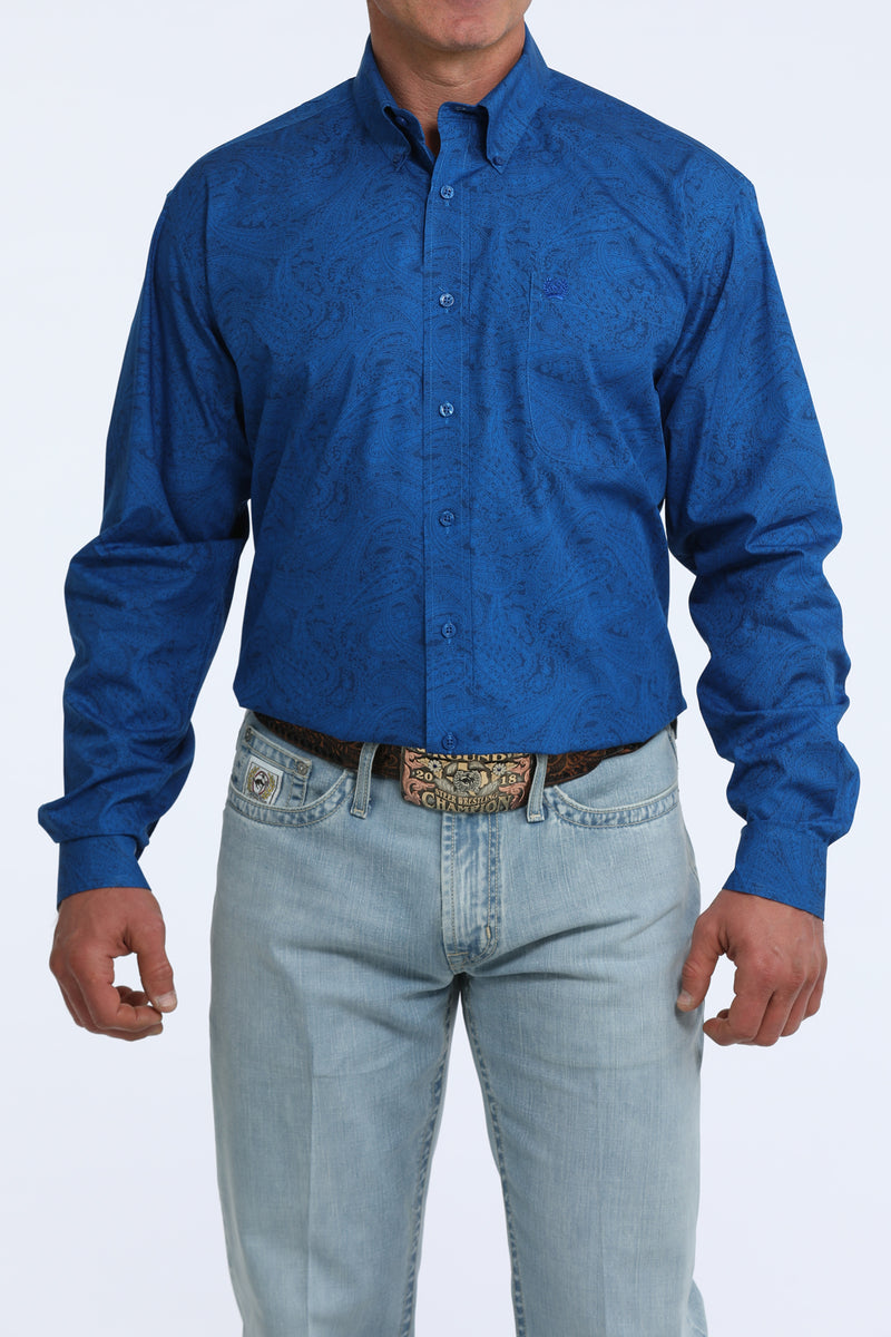 Load image into Gallery viewer, Cinch Mens Long Sleeve Paisley Print Shirt - Royal
