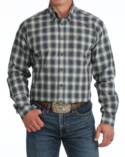 Cinch Mens Long Sleeve Plaid Shirt - Navy