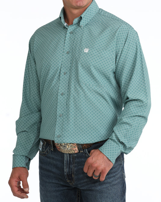 Cinch Mens ARENAFLEX Long Sleeve Geometric Print Shirt - Blue
