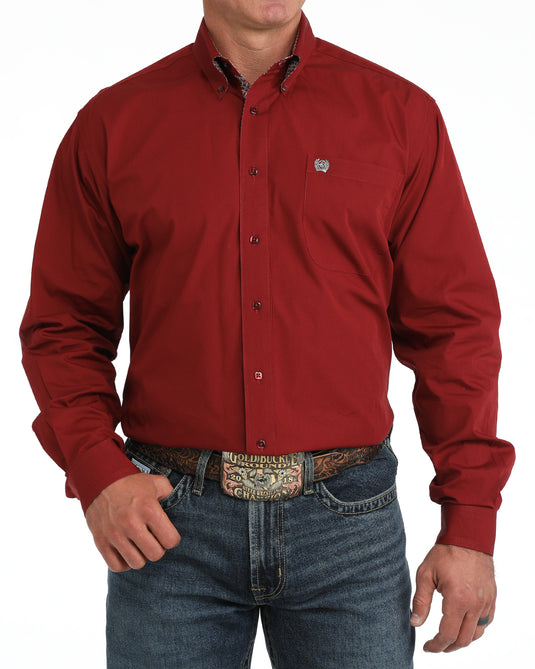 Cinch Mens Long Sleeve Solid Shirt - Burgundy