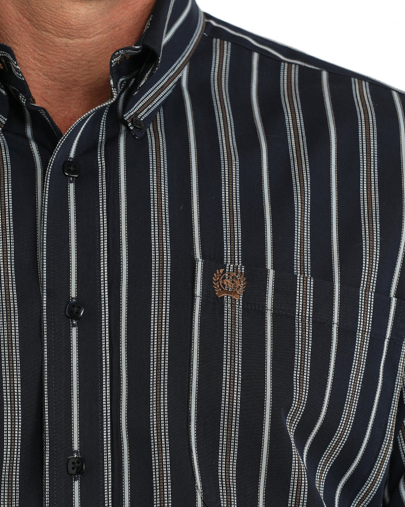 Load image into Gallery viewer, Cinch Mens Long Sleeve Stripe Print Shirt - Navy
