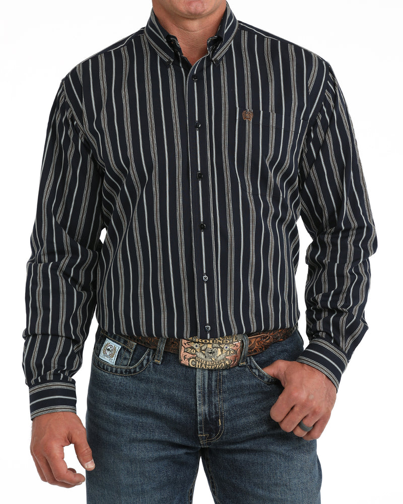 Load image into Gallery viewer, Cinch Mens Long Sleeve Stripe Print Shirt - Navy
