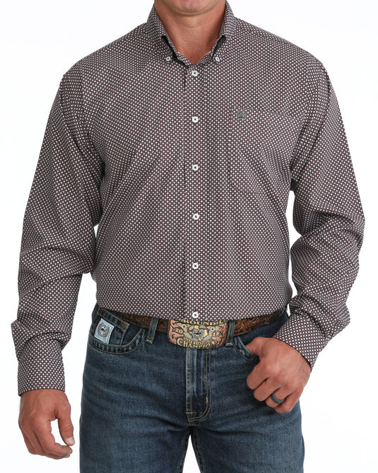 Cinch Mens ARENAFLEX Long Sleeve Geometric Print Shirt - Purple