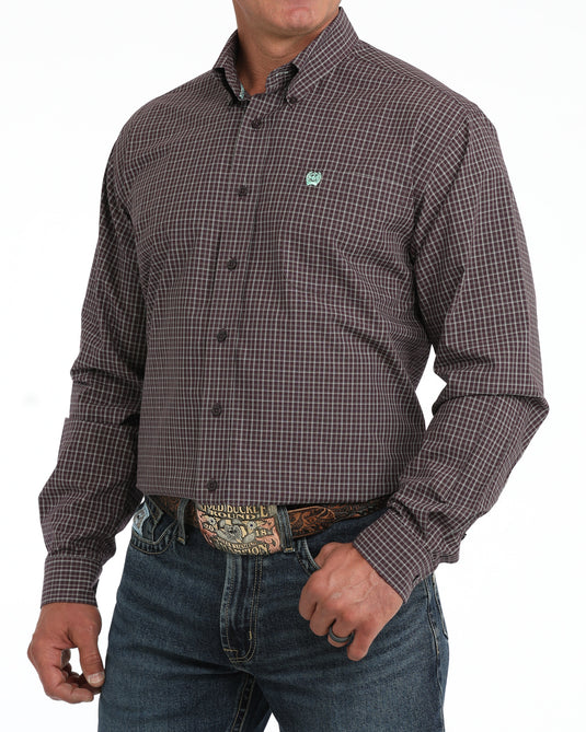 Cinch Mens Long Sleeve Plaid Print Shirt - Purple