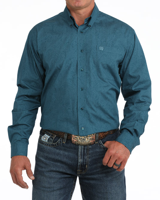 Cinch Mens Long Sleeve Paisley Print Shirt - Blue