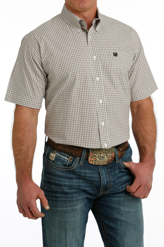 Cinch Mens Short Sleeve Plaid Shirt - White