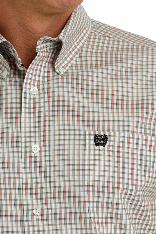 Cinch Mens Short Sleeve Plaid Shirt - White