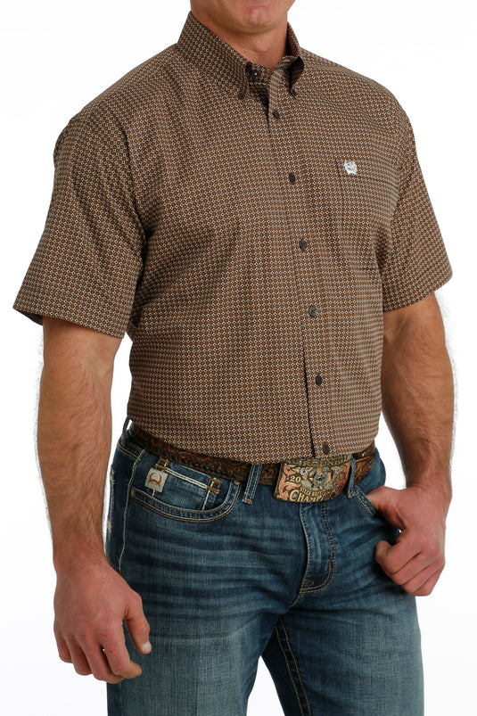 Cinch Mens Short Sleeve Print Shirt - Brown