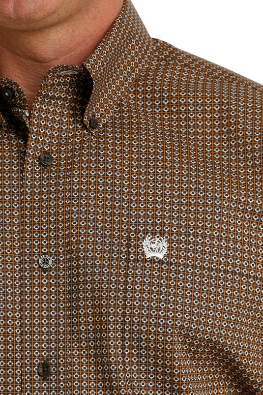 Cinch Mens Short Sleeve Print Shirt - Brown