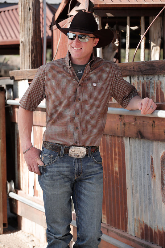 Cinch Mens Short Sleeve Print Shirt - Brown