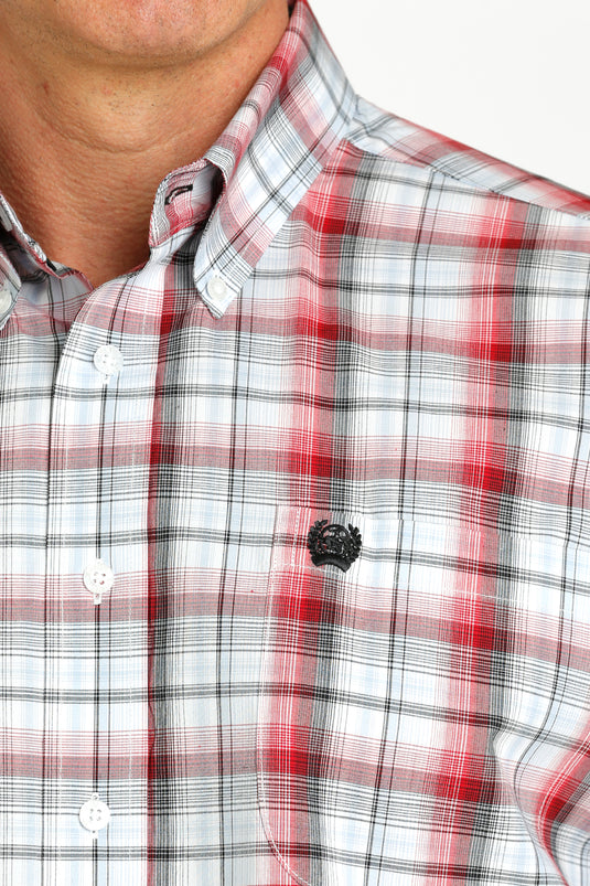 Cinch Mens Short Sleeve Plaid Shirt - White