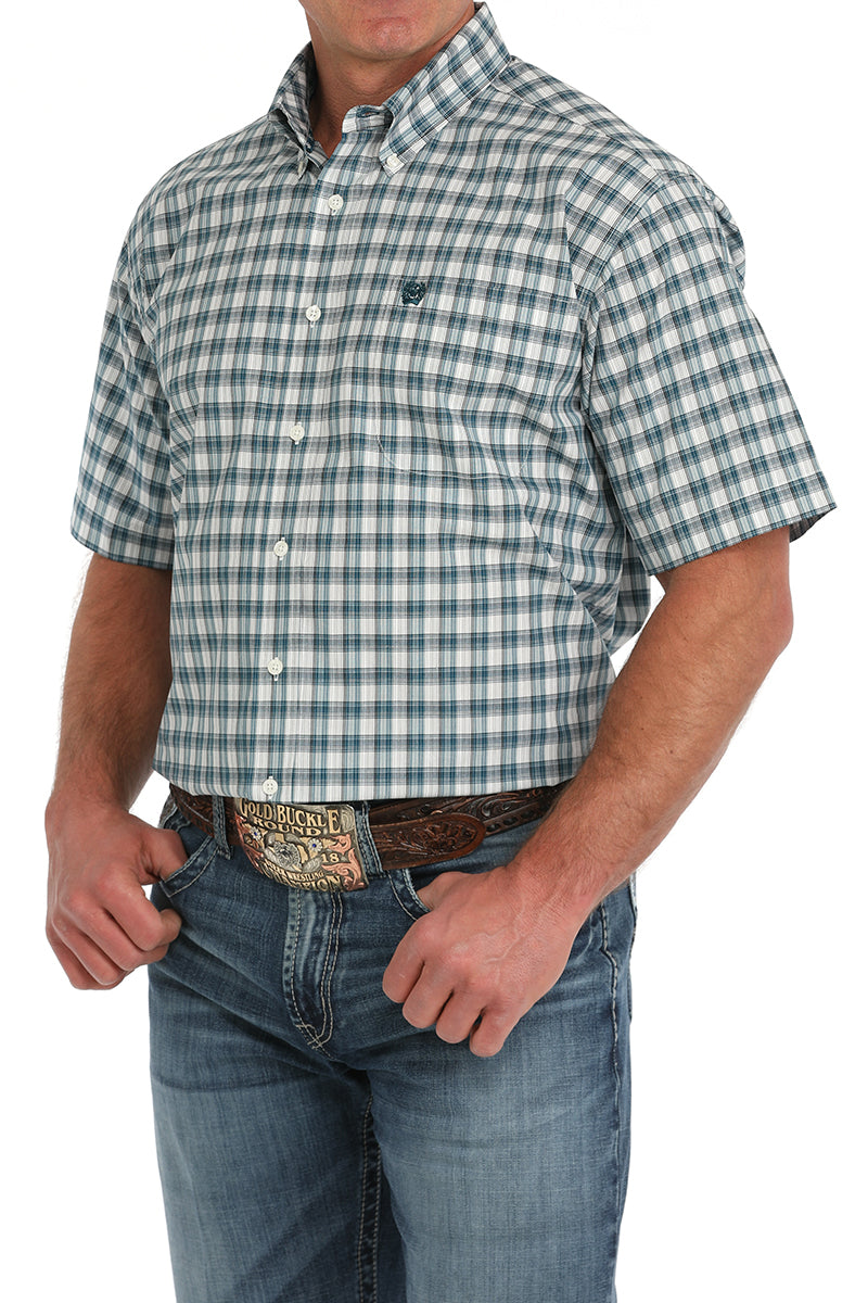 Load image into Gallery viewer, Cinch Mens Short Sleeve Plaid Print Shirt - Cream
