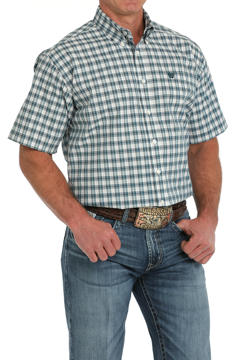 Load image into Gallery viewer, Cinch Mens Short Sleeve Plaid Print Shirt - Cream
