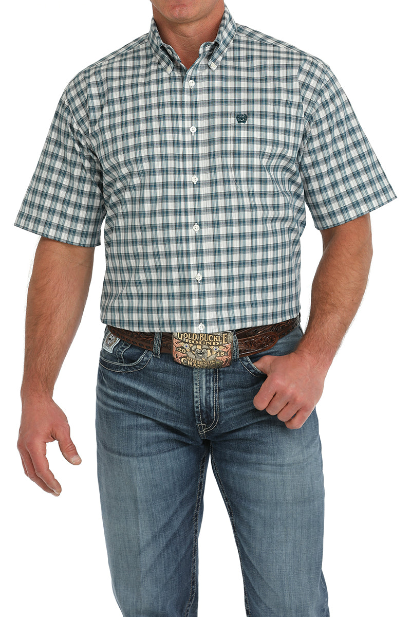 Load image into Gallery viewer, Cinch Mens Short Sleeve Plaid Print Shirt - Cream
