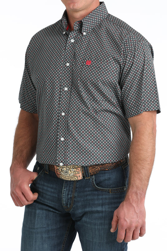 Cinch Mens Short Sleeve Geometric Print Shirt - Black