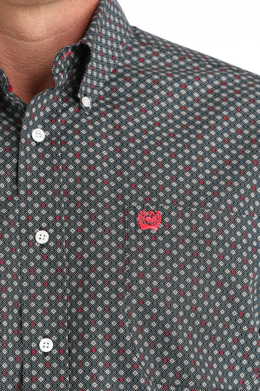 Cinch Mens Short Sleeve Geometric Print Shirt - Black