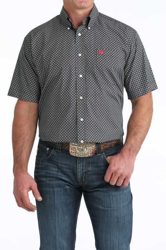 Cinch Mens Short Sleeve Geometric Print Shirt - Black
