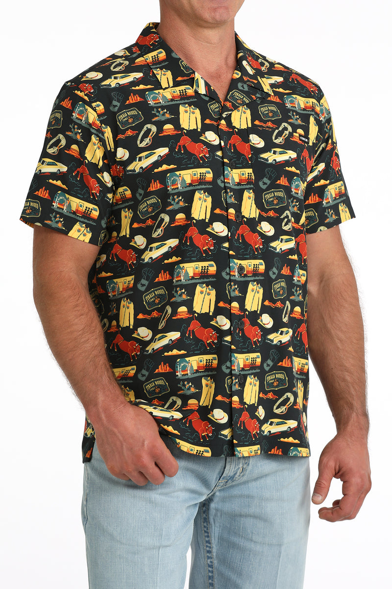 Load image into Gallery viewer, Cinch Mens Short Sleeve 80's Rodeo Print Camp Shirt - Black
