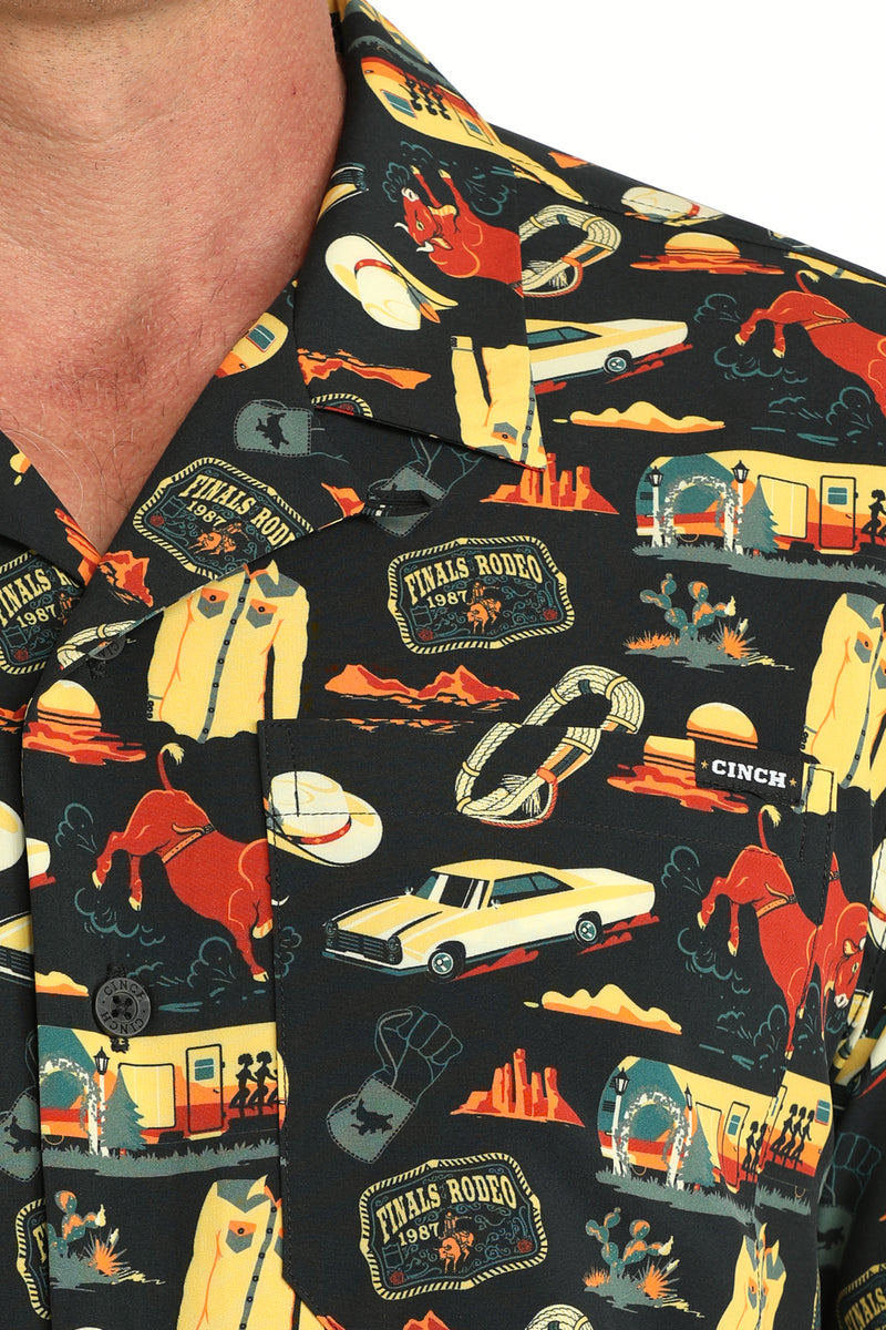 Load image into Gallery viewer, Cinch Mens Short Sleeve 80's Rodeo Print Camp Shirt - Black
