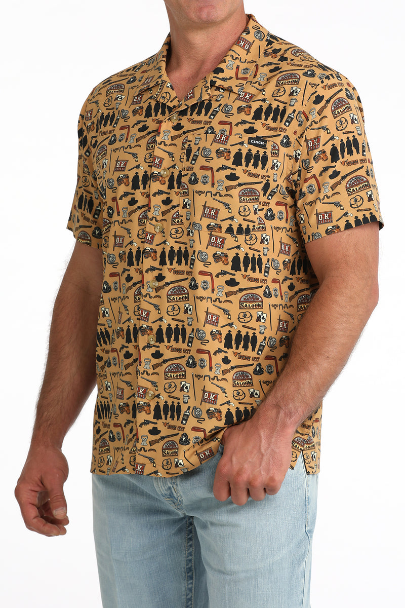 Load image into Gallery viewer, Cinch Mens Short Sleeve Wild West Print Camp Shirt - Brown
