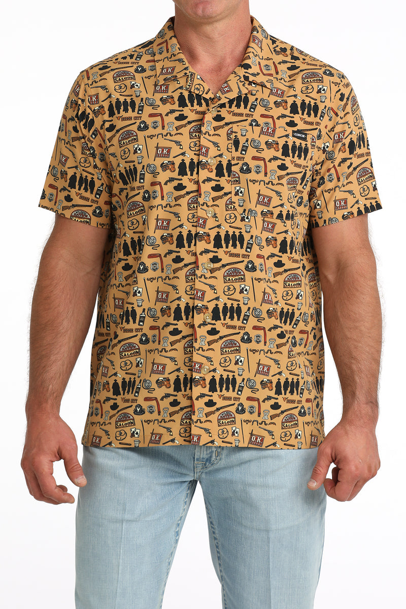Load image into Gallery viewer, Cinch Mens Short Sleeve Wild West Print Camp Shirt - Brown

