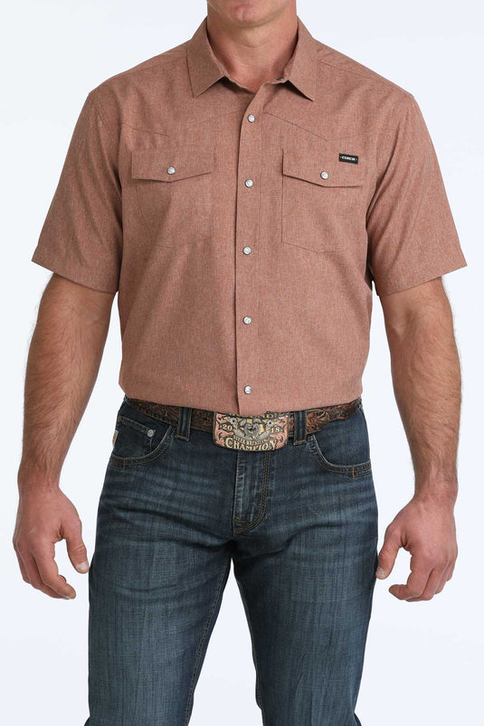 Cinch Mens Short Sleeve Print Camp Shirt - Brown