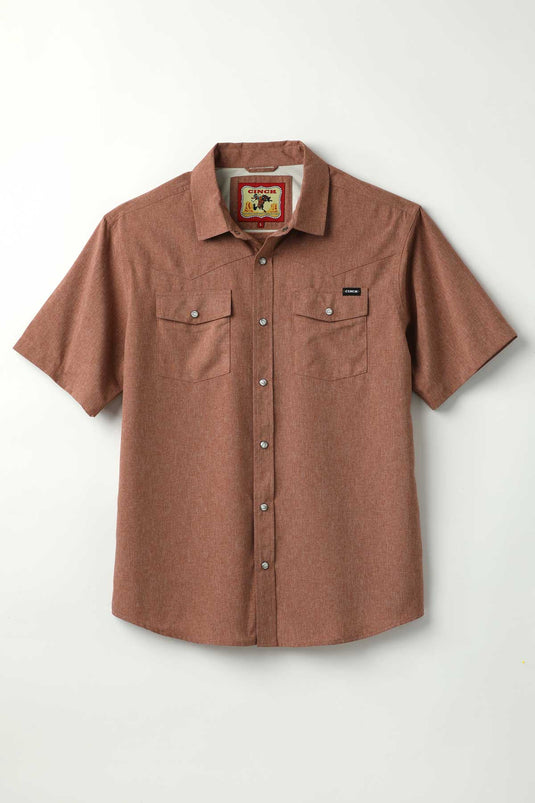 Cinch Mens Short Sleeve Print Camp Shirt - Brown