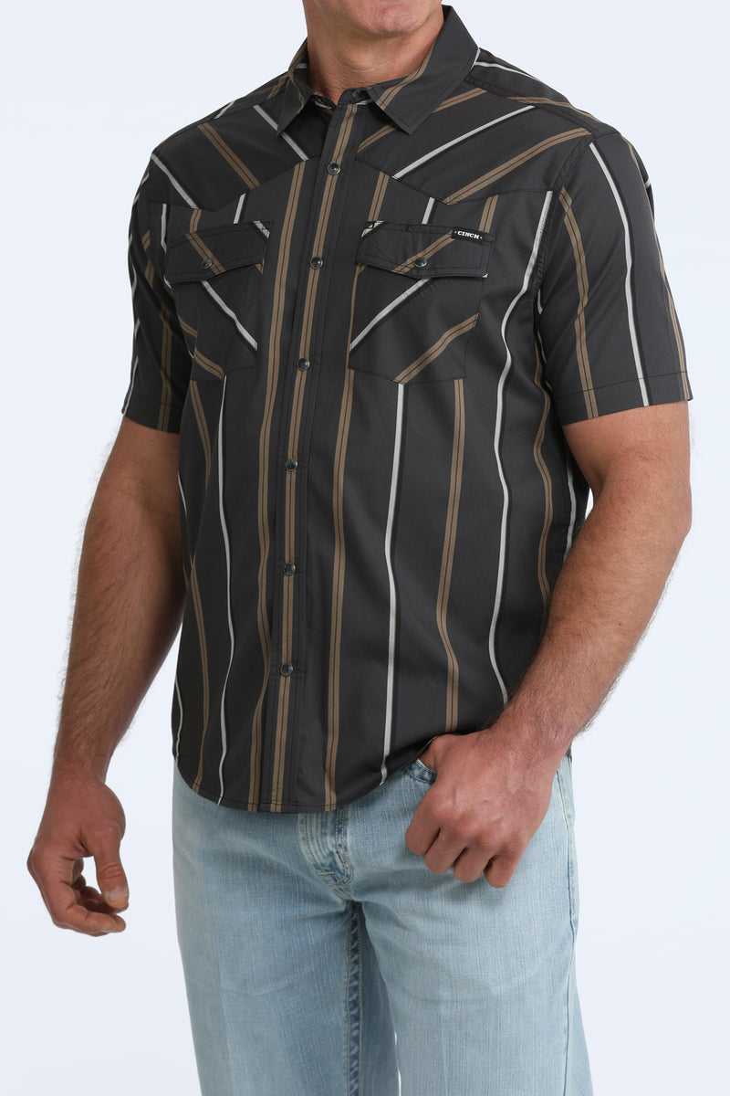 Load image into Gallery viewer, Cinch Mens Short Sleeve Striped Camp Shirt - Black
