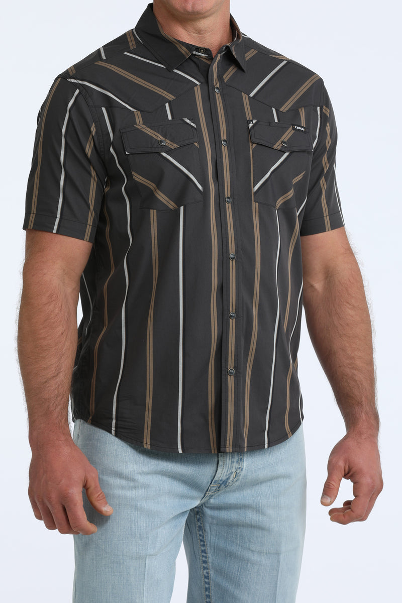 Load image into Gallery viewer, Cinch Mens Short Sleeve Striped Camp Shirt - Black
