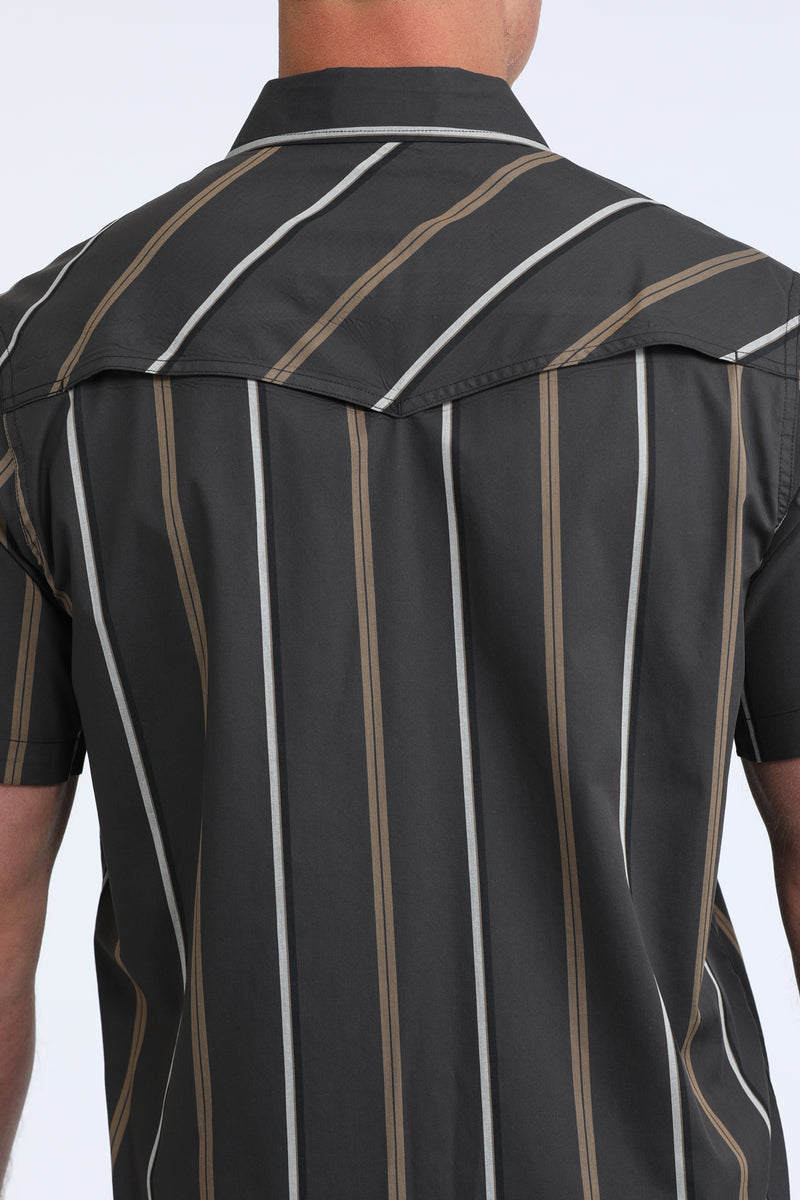 Load image into Gallery viewer, Cinch Mens Short Sleeve Striped Camp Shirt - Black
