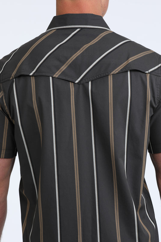 Cinch Mens Short Sleeve Striped Camp Shirt - Black