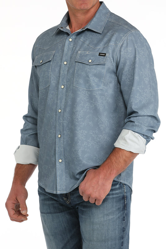 Cinch Mens ARENAFLEX Long Sleeve Snap Camp Shirt - Blue