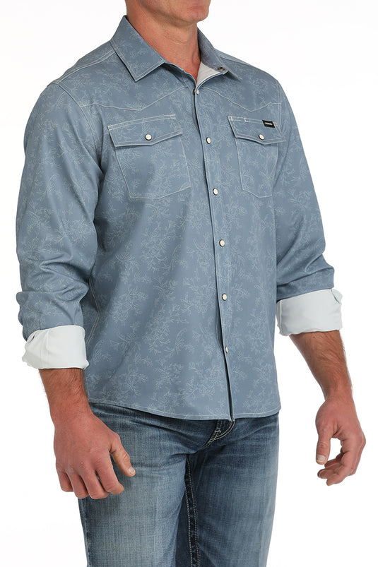Cinch Mens ARENAFLEX Long Sleeve Snap Camp Shirt - Blue