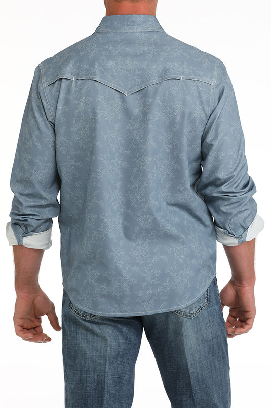 Cinch Mens ARENAFLEX Long Sleeve Snap Camp Shirt - Blue