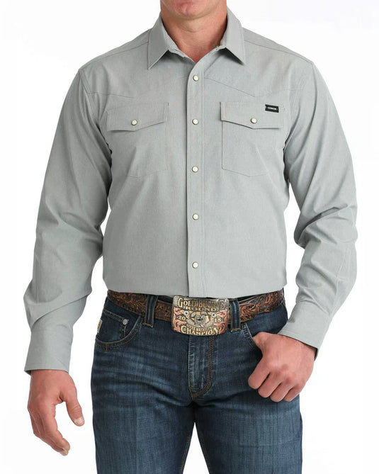 Cinch Mens Long Sleeve Snap Stretch Ripstop Camp Shirt - Gray