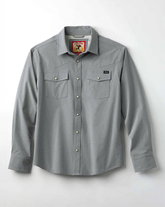 Cinch Mens Long Sleeve Snap Stretch Ripstop Camp Shirt - Gray