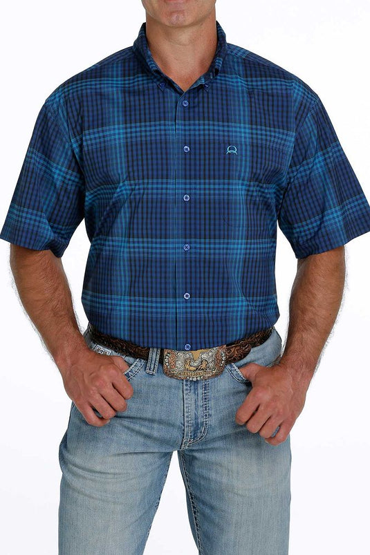 Cinch Mens ARENAFLEX Short Sleeve Plaid Shirt - Royal