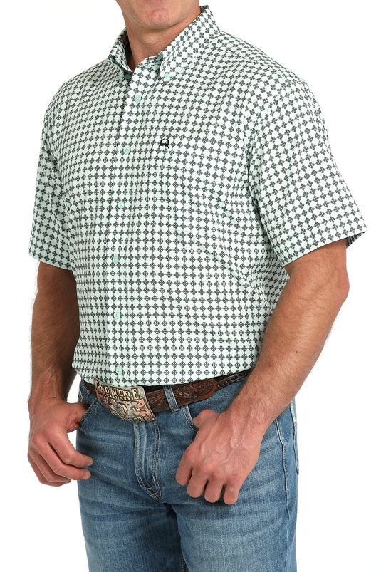 Cinch Mens ARENAFLEX Short Sleeve Print Shirt -Light Green