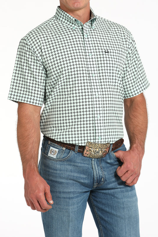 Cinch Mens ARENAFLEX Short Sleeve Print Shirt -Light Green