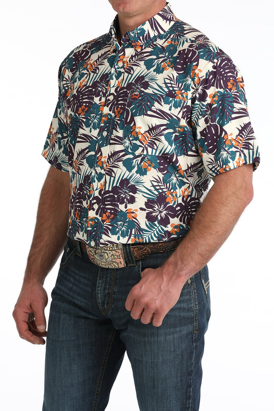 Cinch Mens ARENAFLEX Short Sleeve Print Shirt -Cream