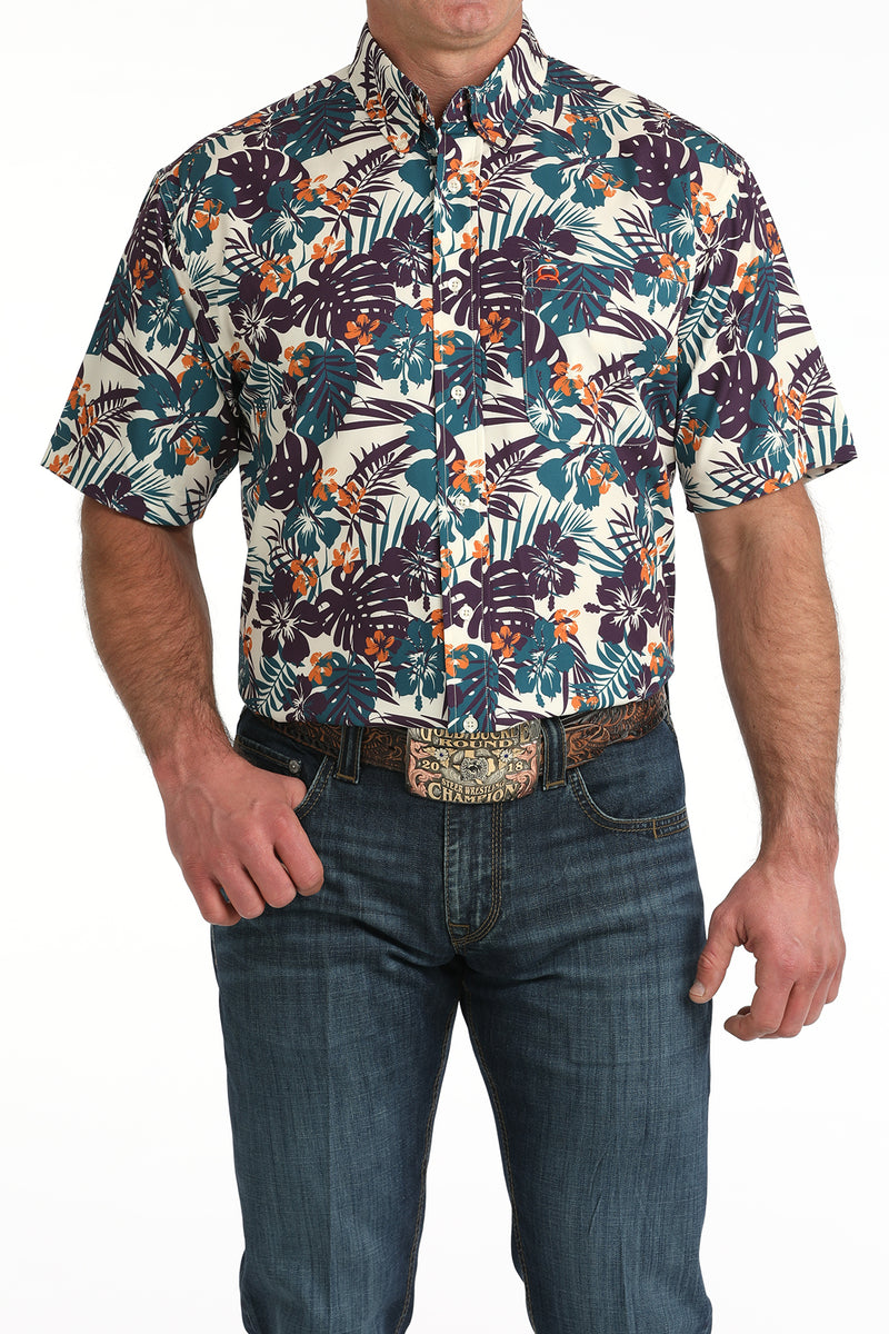 Load image into Gallery viewer, Cinch Mens ARENAFLEX Short Sleeve Print Shirt -Cream
