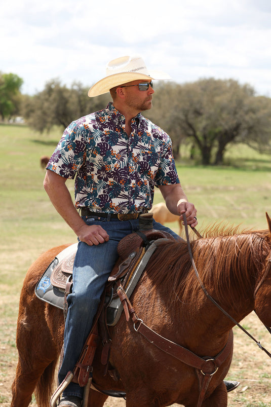 Cinch Mens ARENAFLEX Short Sleeve Print Shirt -Cream