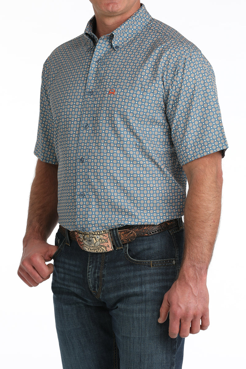 Load image into Gallery viewer, Cinch Mens ARENAFLEX Short Sleeve Geometric Print Shirt - Blue
