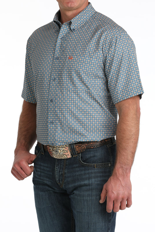 Cinch Mens ARENAFLEX Short Sleeve Geometric Print Shirt - Blue