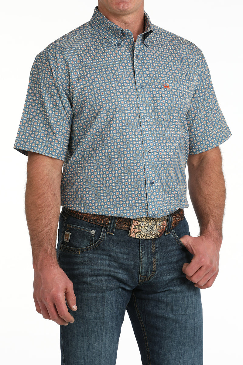 Load image into Gallery viewer, Cinch Mens ARENAFLEX Short Sleeve Geometric Print Shirt - Blue
