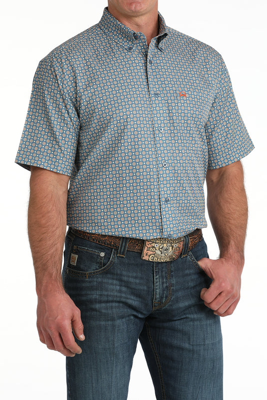 Cinch Mens ARENAFLEX Short Sleeve Geometric Print Shirt - Blue