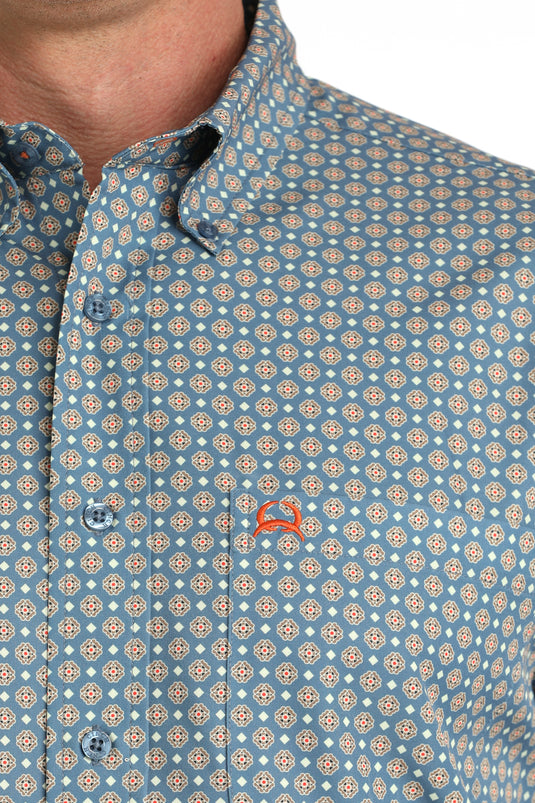 Cinch Mens ARENAFLEX Short Sleeve Geometric Print Shirt - Blue