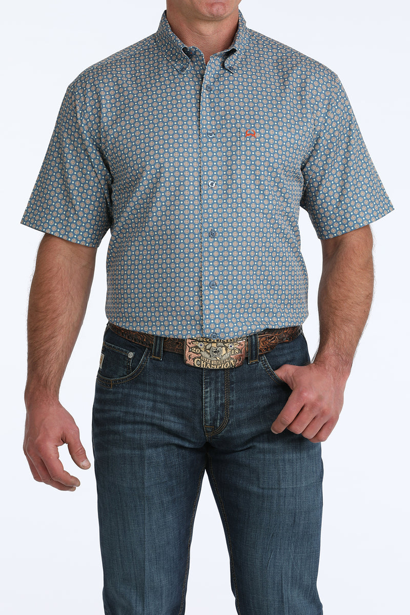 Load image into Gallery viewer, Cinch Mens ARENAFLEX Short Sleeve Geometric Print Shirt - Blue
