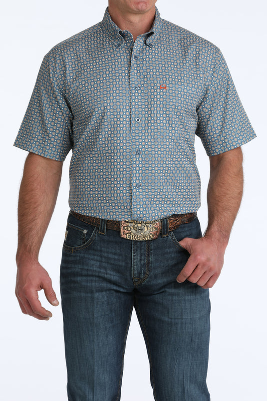 Cinch Mens ARENAFLEX Short Sleeve Geometric Print Shirt - Blue