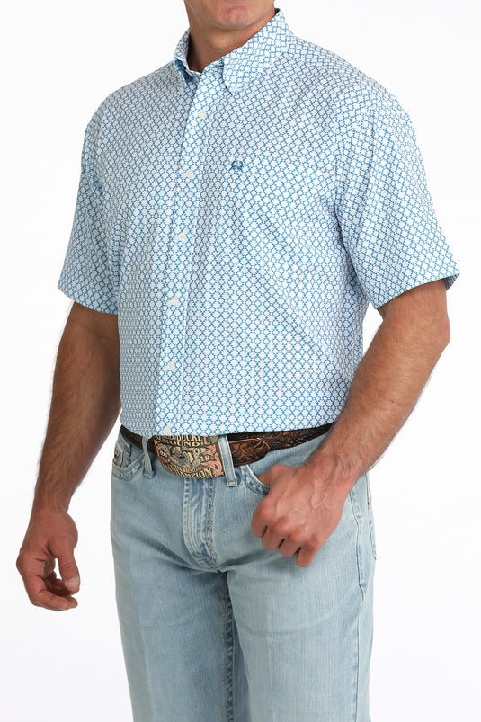 Cinch Mens ARENAFLEX Short Sleeve Geometric Print Shirt - Blue